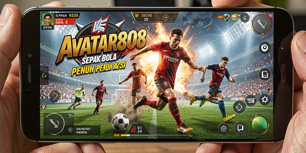 Screenshot gameplay AVATAR808 menampilkan aksi seru dalam pertandingan sepak bola.