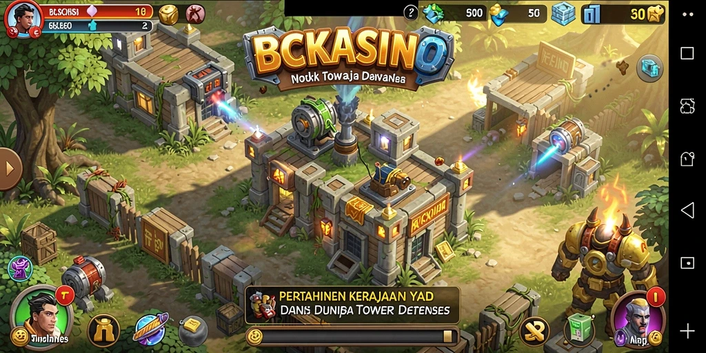 Screenshot gameplay BCKASINO menunjukkan aksi menegangkan dalam Tower Defense.