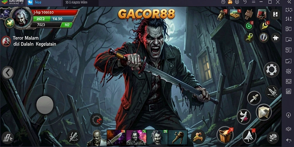 Screenshot GACOR88 menampilkan suasana mencekam dengan makhluk menakutkan.