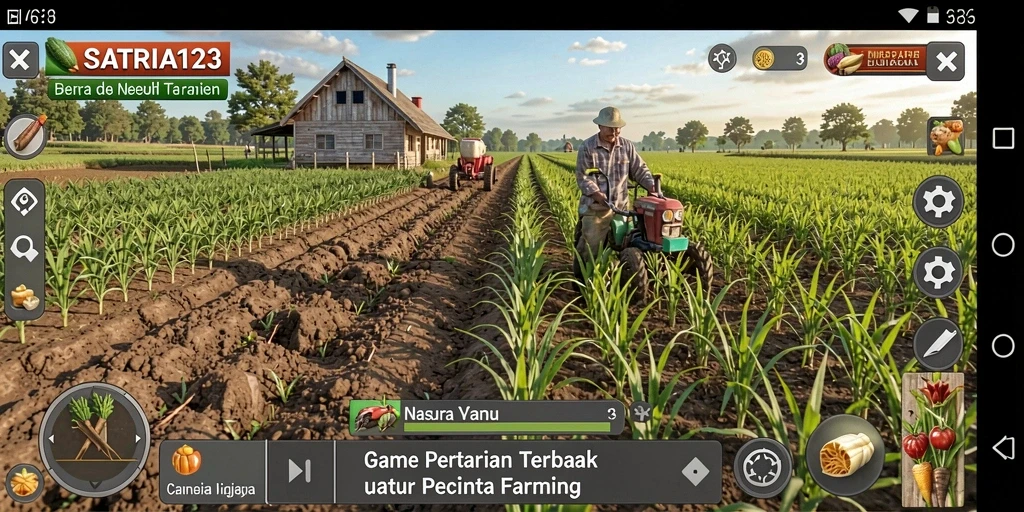 Gameplay SATRIA123 menampilkan aktivitas bertani yang seru dan interaktif.