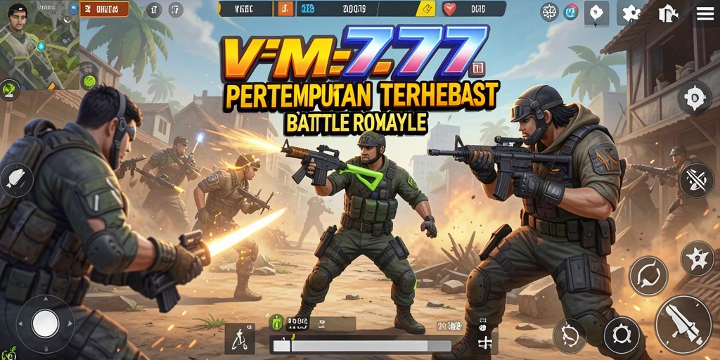 Screenshot utama gameplay seru dalam pertempuran Battle Royale.